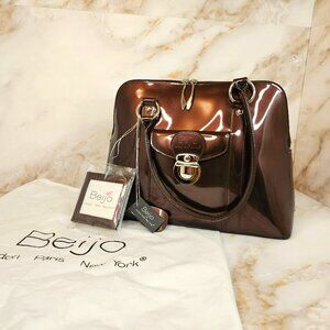 Beijo Faux Patent Leather Bag, Copper